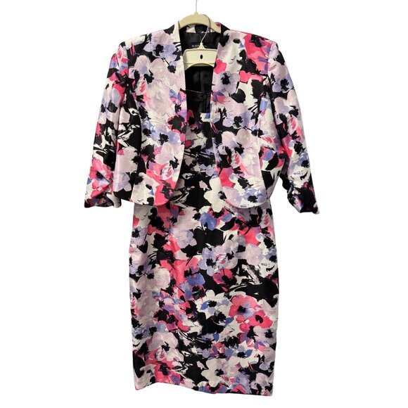 Evan-Picone Womens Floral Print Dress / Jacket Set Size 12 Outfit Set - Picture 2 of 12